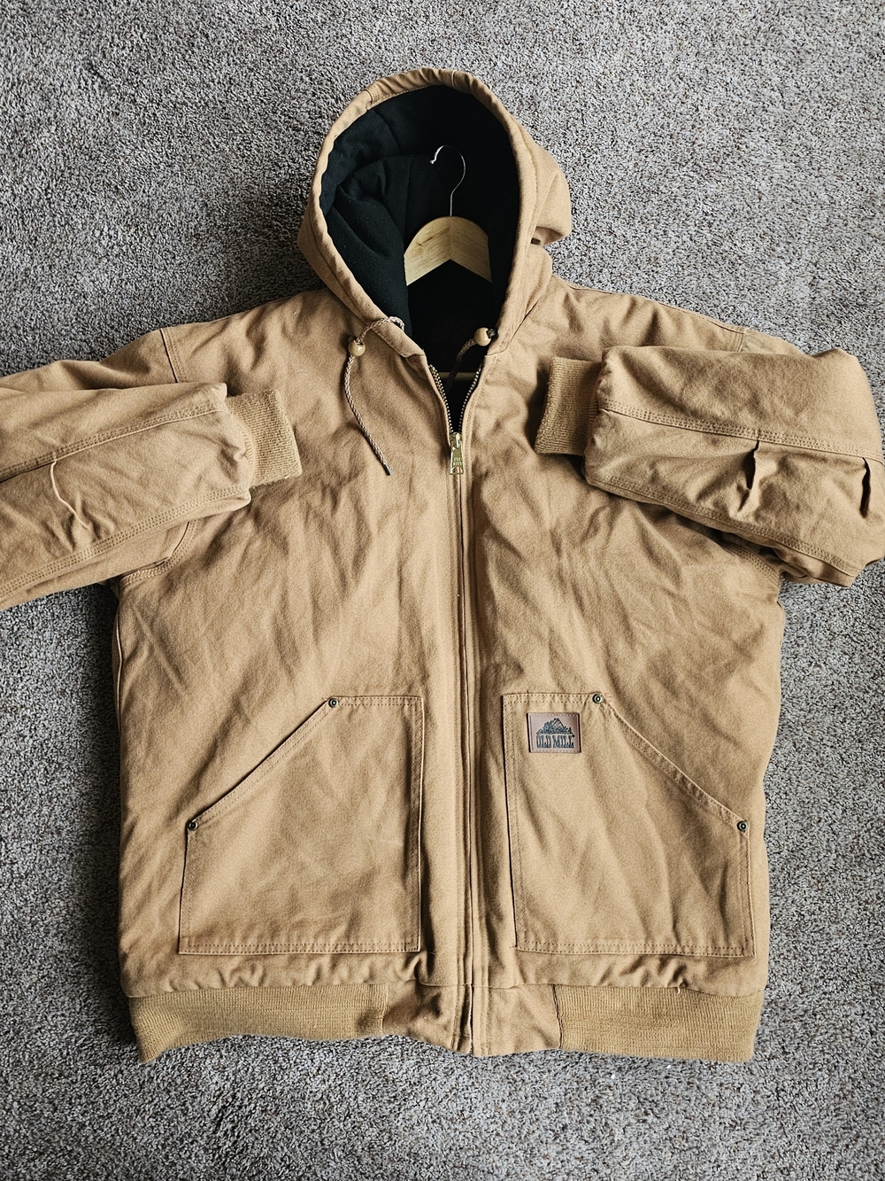 Old Mill Chore Coat Mens Tan Hooded Jacket with Heavy-Duty Canvas Shell Size 2XL